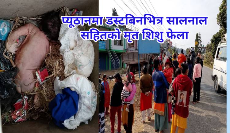 प्यूठानमा डस्टबिनभित्र सालनाल सहितको मृत शिशु फेला